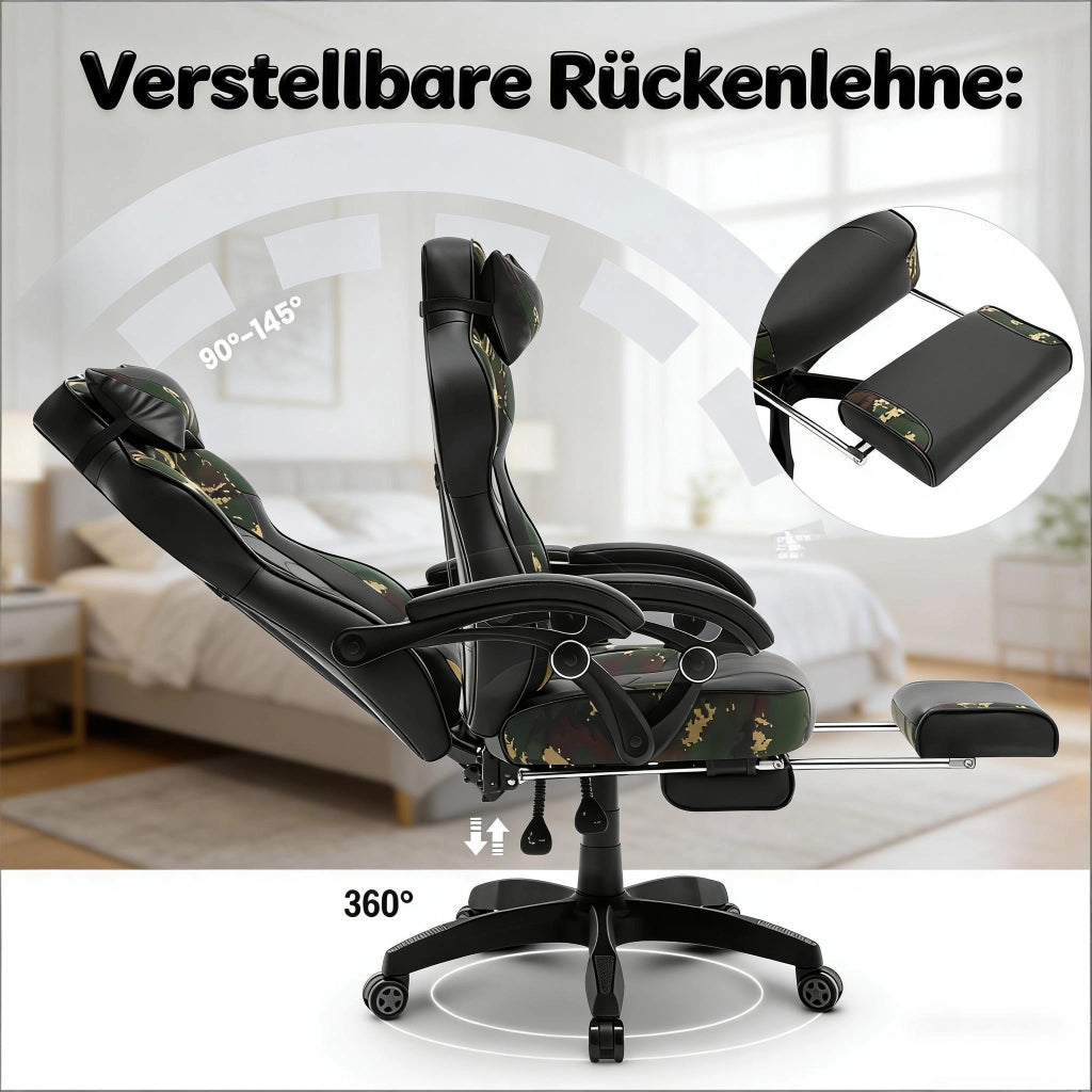 SEDIA Gaming regolabile 121-128 cm in similpelle nera e verde con poggiapiedi