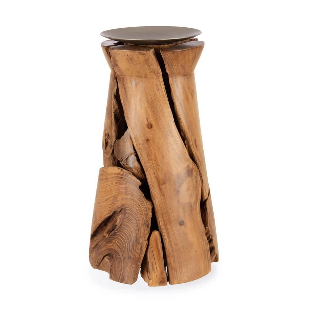 Portacandela in Legno di Teak Riciclato Naturale H37 cm - ANANYA