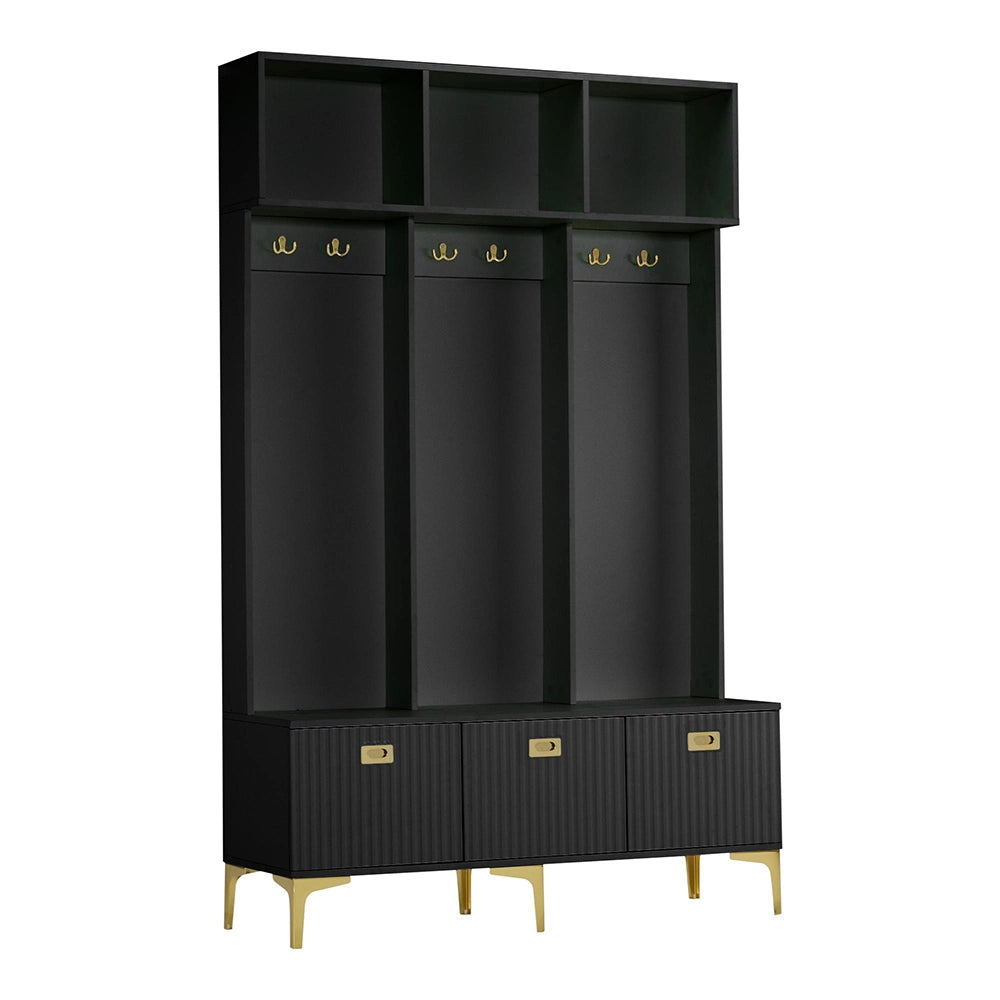 Armadio con panchina - Xylo - 120x235x1915 cm - Nero - 6 ganci multifunzionale