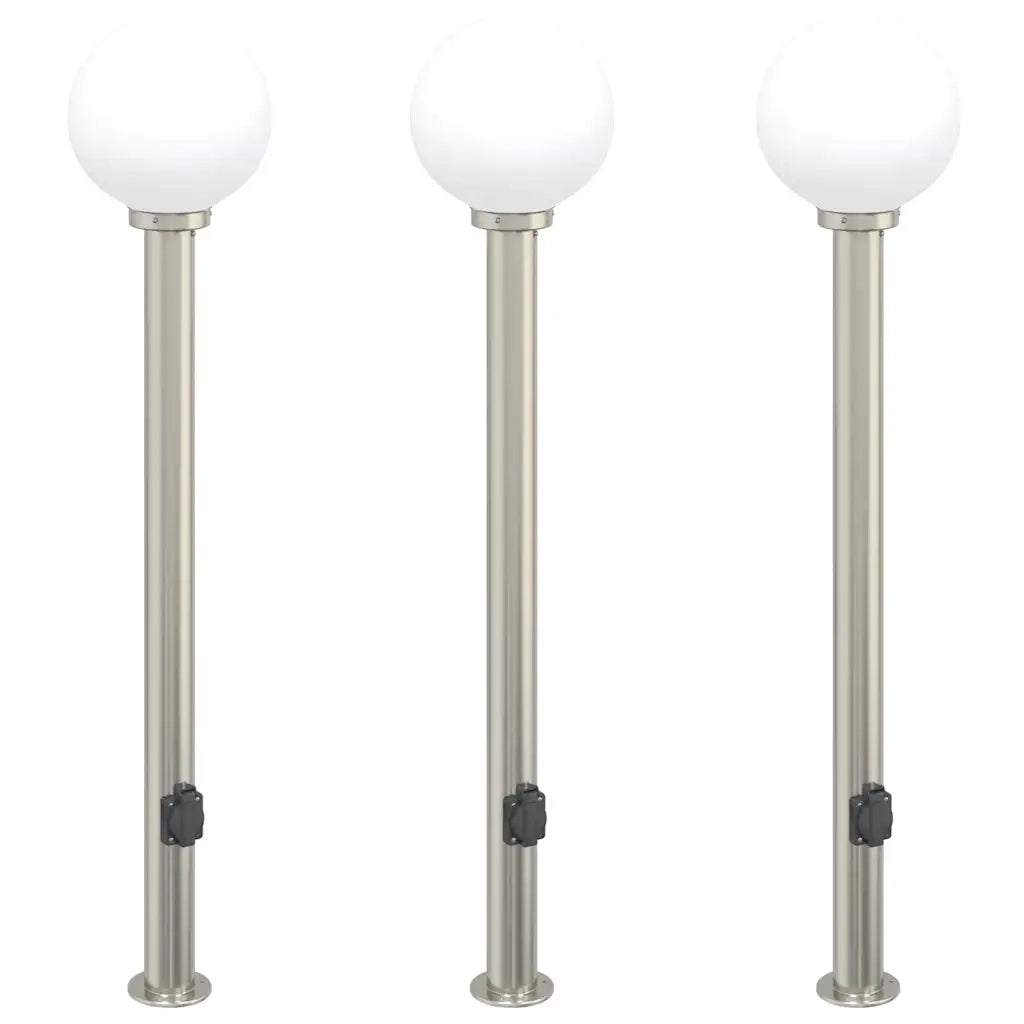 Lampioni a colonnina con presa elettrica 3 pz 120 cm Acciaio Inox IP44 4006106