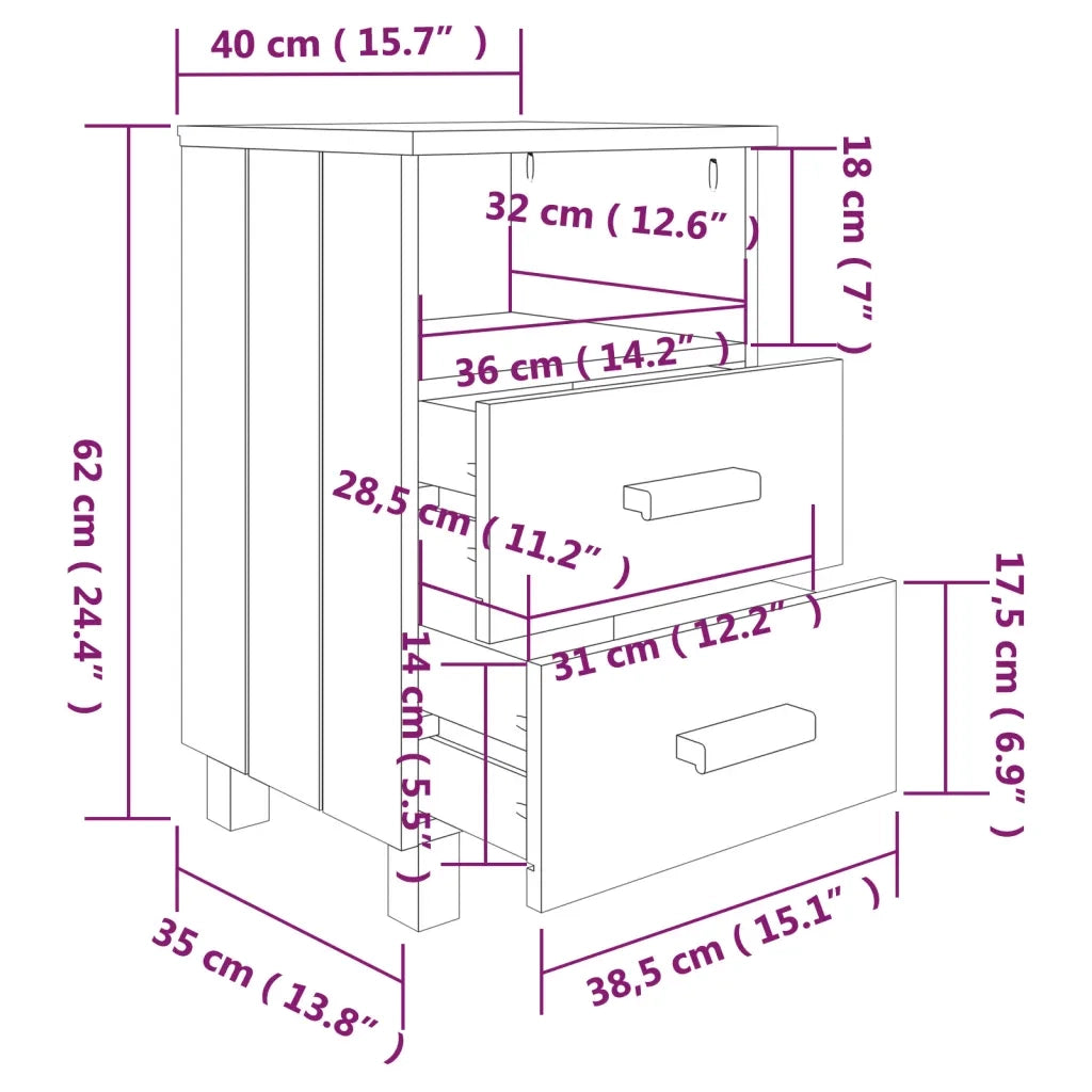 Comodino HAMAR Grigio Scuro 40x35x62 cm Legno Massello di Pino 340414