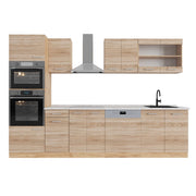 Cucina componibile R-Line Sonoma/Rovere dorato 300 cm con armadio alto, PL Marmo Vicco