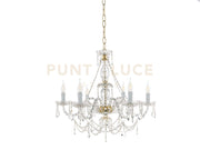 LAMPADARIO OPERA 6 LUCI TRASPARENTE E ORO ATTACCO E14 VETRO E CRISTALLO D.72cm