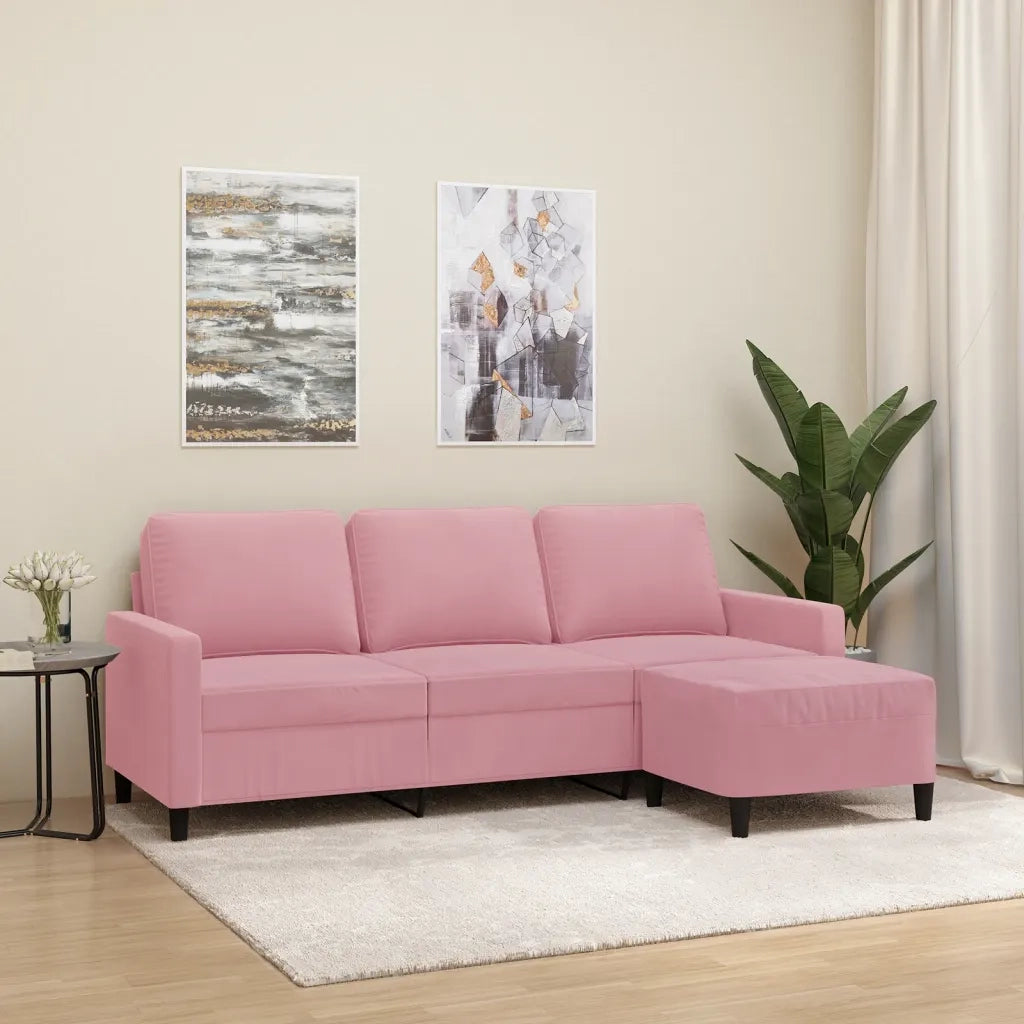 Divano a 3 Posti con Poggiapiedi rosa 180 cm in Velluto