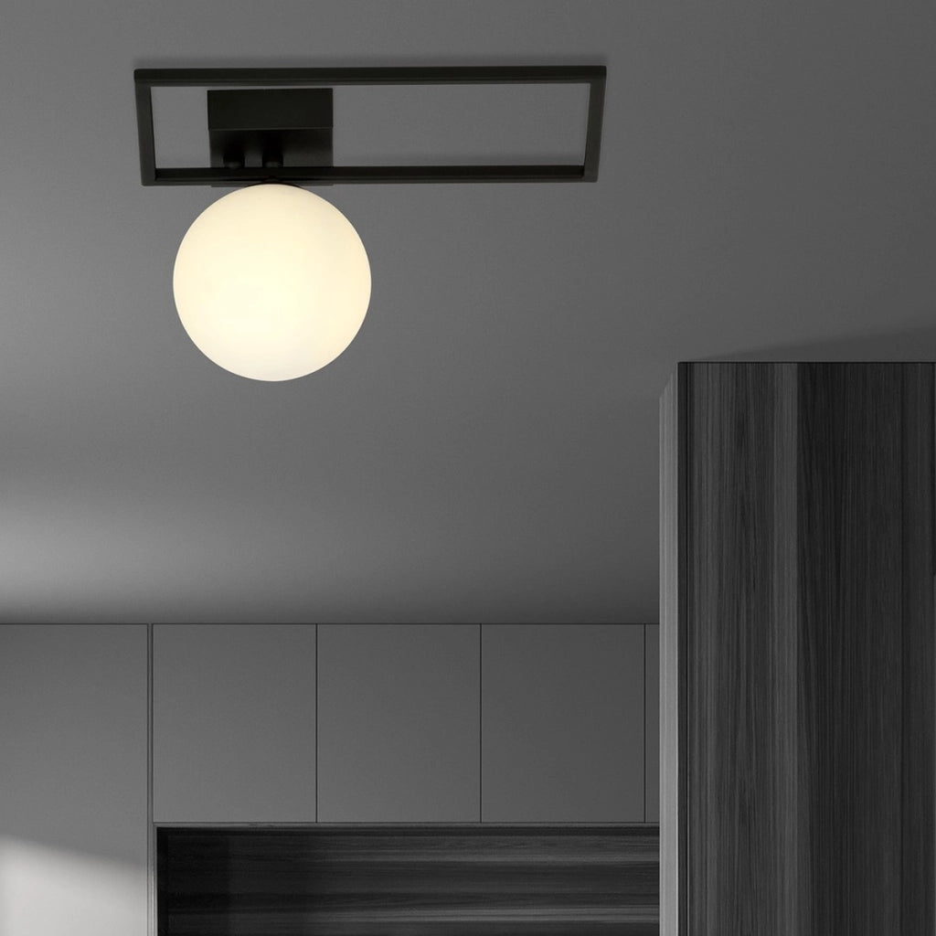 Lampada a soffitto Imago in metallo nero e vetro opalino