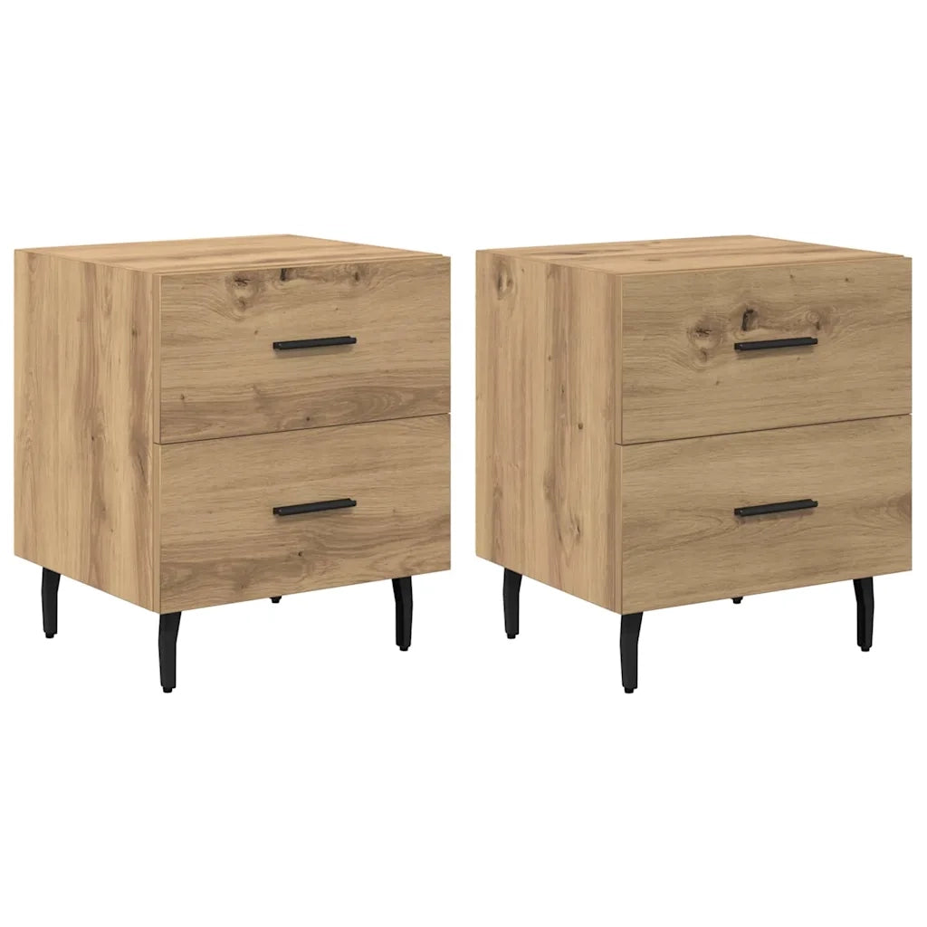 Set di 2 Comodini | Armadio da Notte | Mobiletto da notte Rovere artigianale 40 x 35 x 47,5 cm