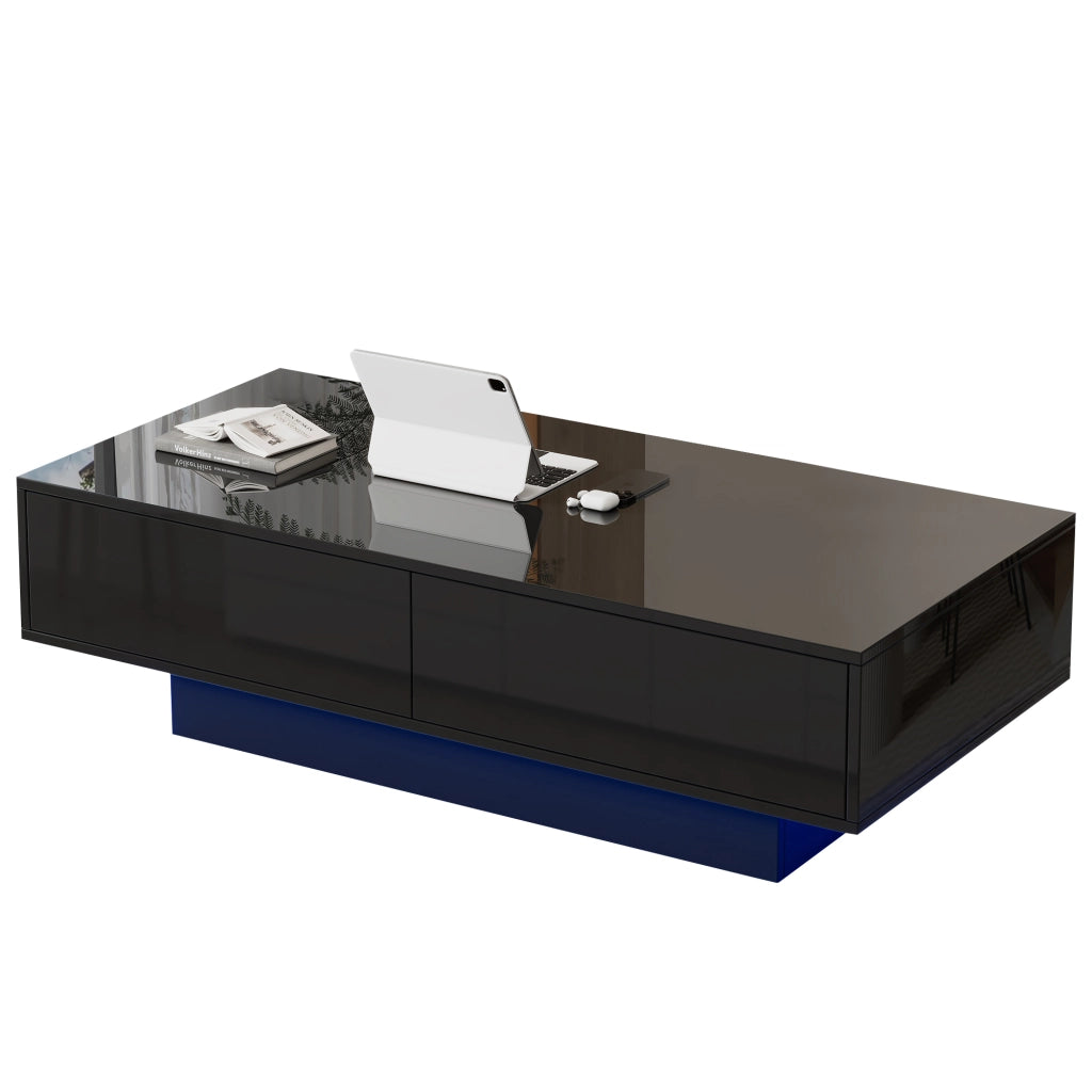 Tavolino da Caff¨¨ con Cassetti e LED ¨C Xylo ¨C Nero Lucido 115x55x34