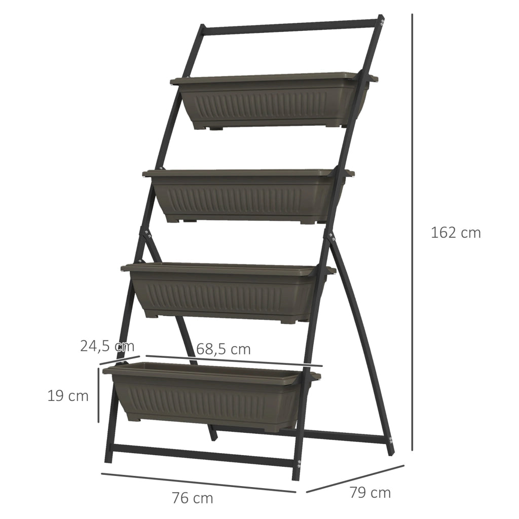 Portafiori a 4 livelli in acciaio verniciato, marrone, 76 x 79 x 162 cm