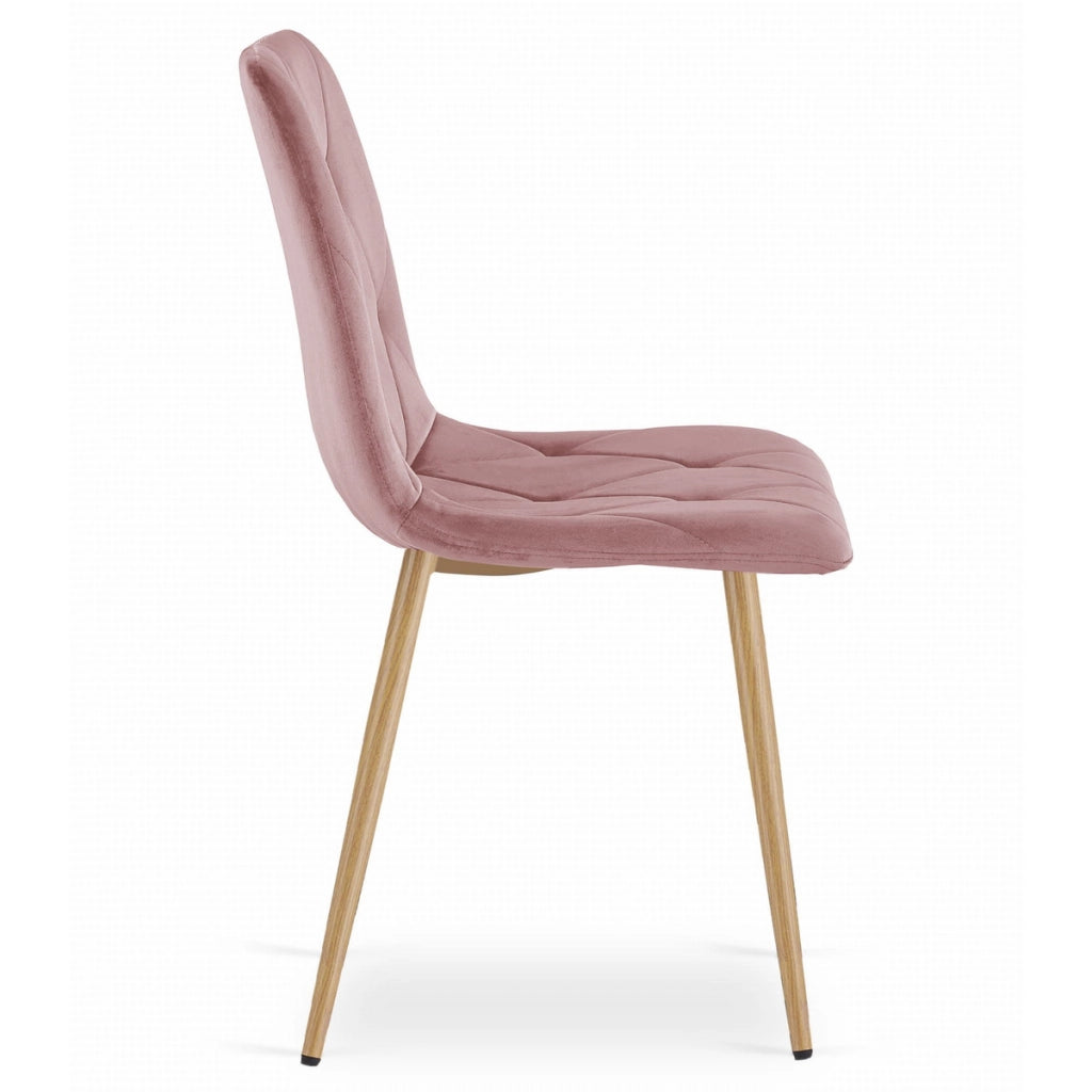 Set di 4 Sedie Libra in Velluto Rosa e Gambe Effetto Legno