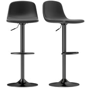Set 2 Sgabelli da Bar con Schienale e Altezza Regolabile in Pelle PU Nero