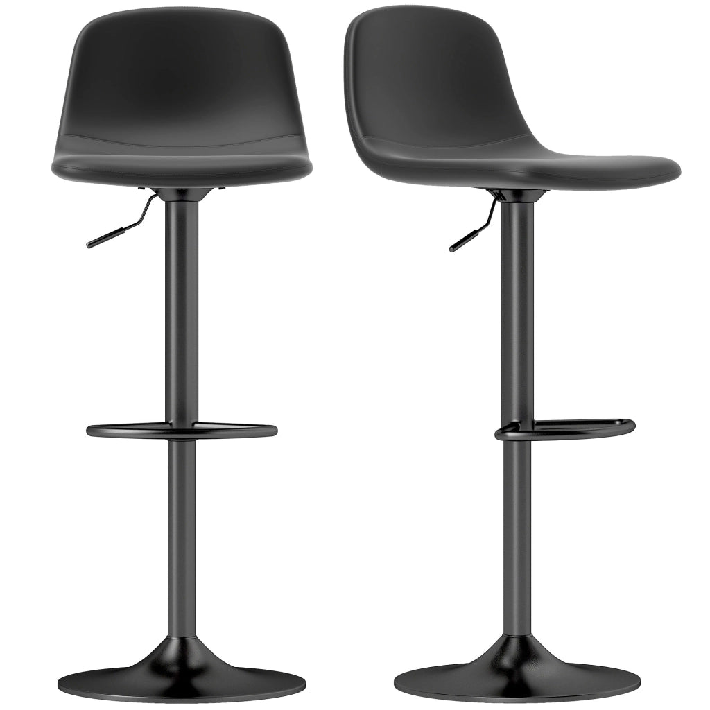Set 2 Sgabelli da Bar con Schienale e Altezza Regolabile in Pelle PU Nero