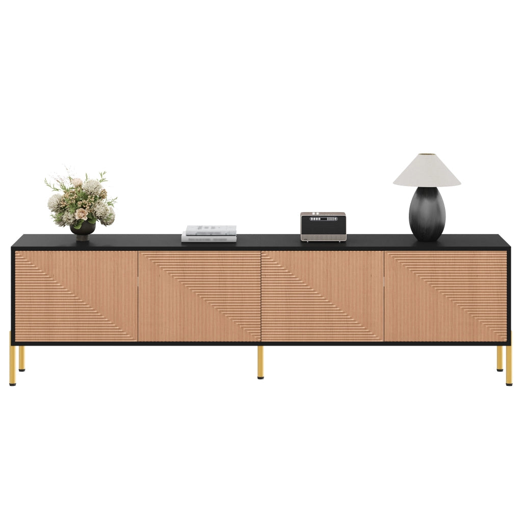 Mobile TV con 4 Ante senza Maniglie e Piedini in Metallo Dorato; Stile Moderno; 179??35??53;5 cm; Nero Naturale
