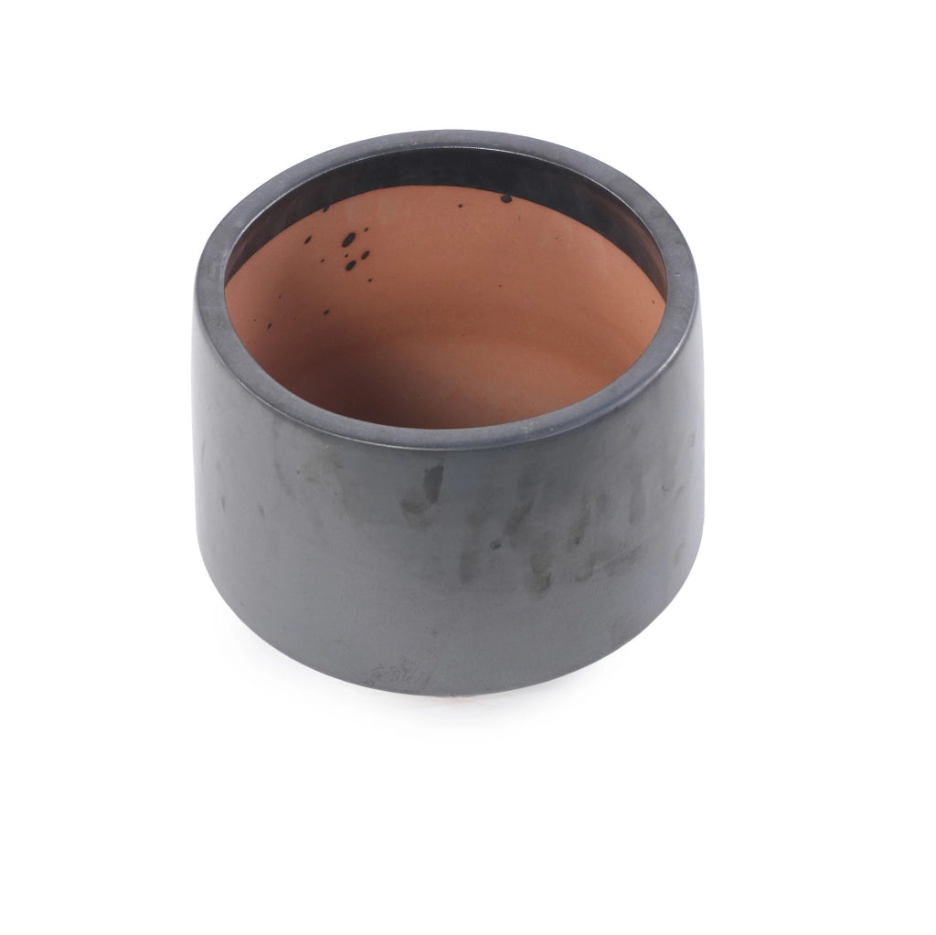 Set di 3 Vasi in Ceramica Artigianali Opachi Neri con Foro di Drenaggio Ø 38/28/22 cm per Interni ed Esterni
