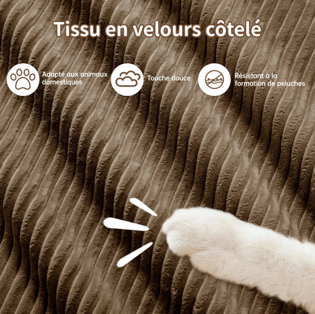 Divano modulare a U in tessuto di velluto a coste marrone con braccioli larghi e cuscini 2D ad alta elasticità