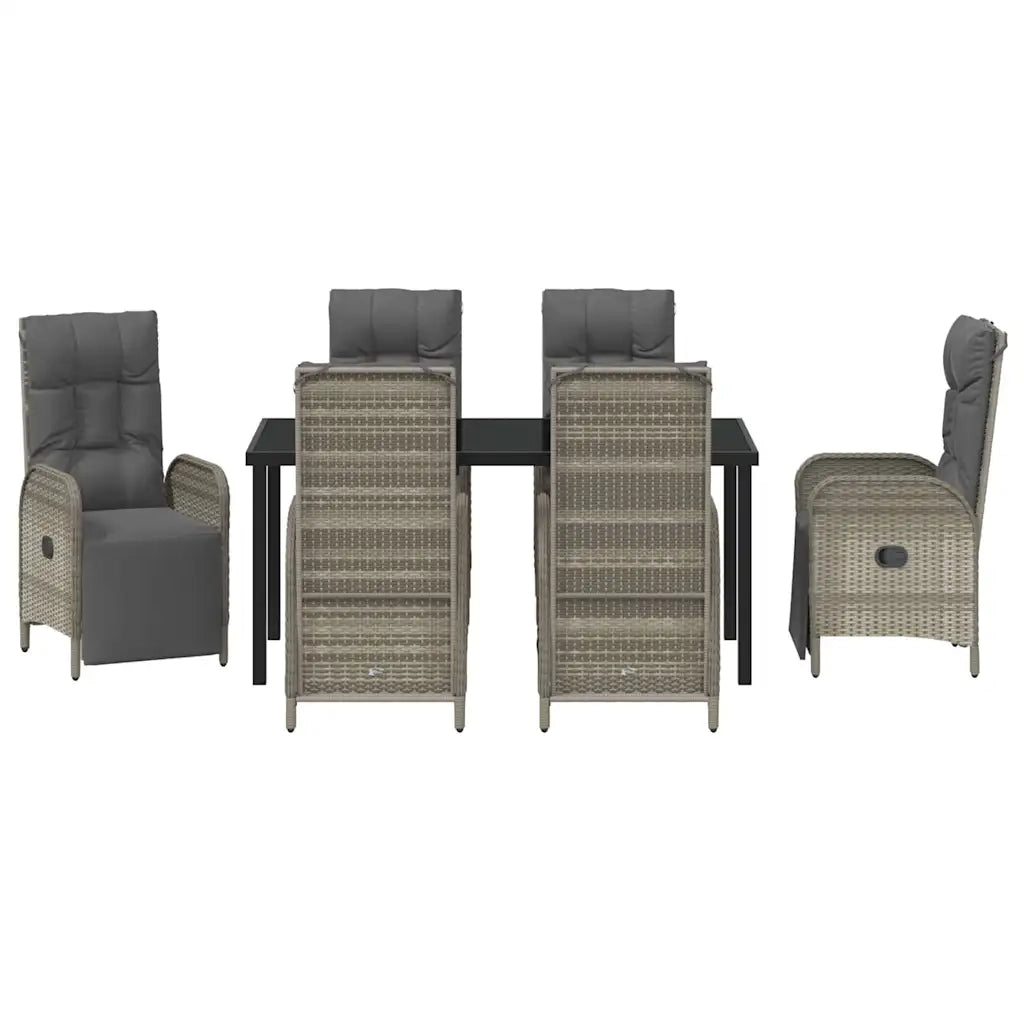Set da Pranzo per Giardino con cuscino 7 pcs Grigio polyrattan