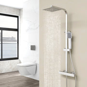 AICA Set Doccia Completo Cromo con Soffione, Doccetta, Rubinetto e Saliscendi Quadrati, Miscelatore Termostatico Doccia