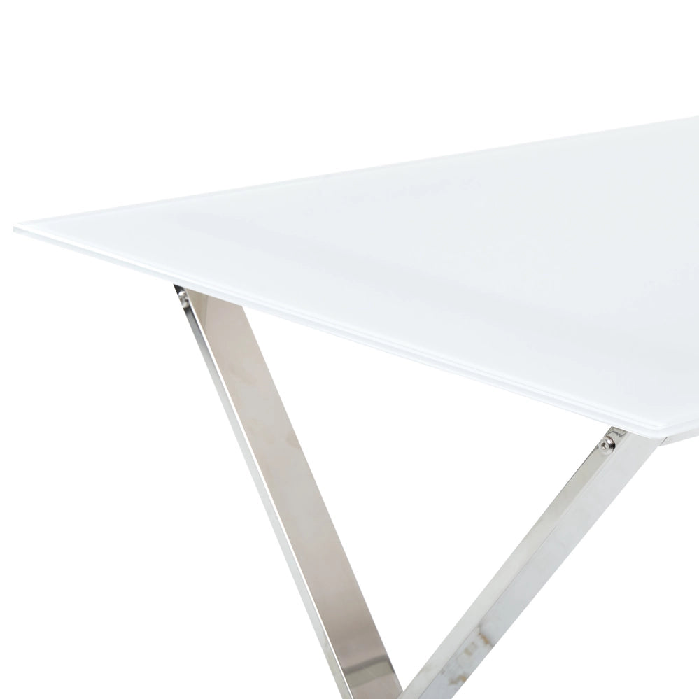 Tavolo da pranzo in vetro temperato bianco e argento 120 x 70 cm gambe in metallo Attica soggiorno elegante