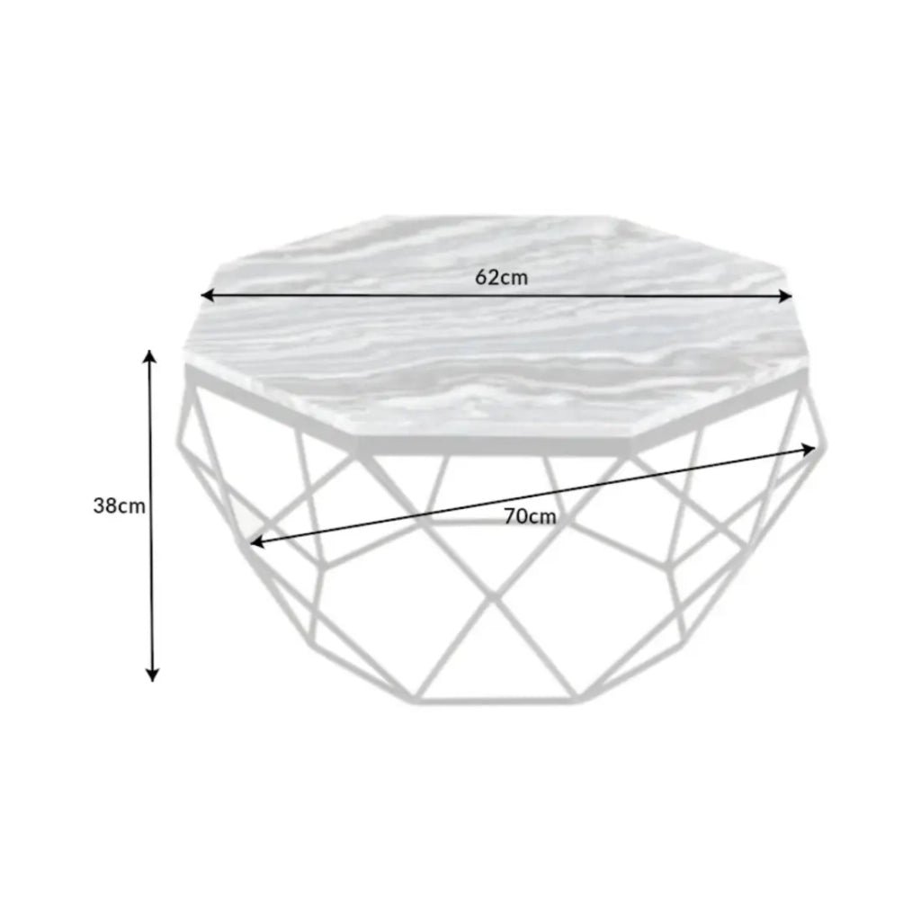 Tavolino basso NEXORA 70 cm in marmo grigio e metallo nero design geometrico