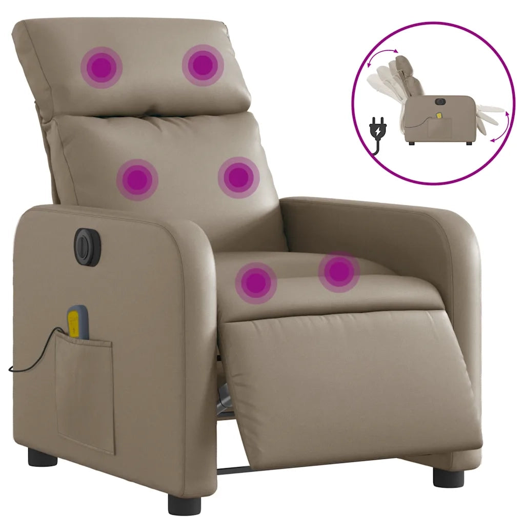 Divano Sedia-Poltrona Reclinabile Massaggio Elettrica Cappuccino Similpelle 262838
