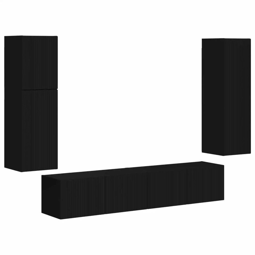 Set mobile TV Montaggio a parete 4 pcs Nero Legno multistrato