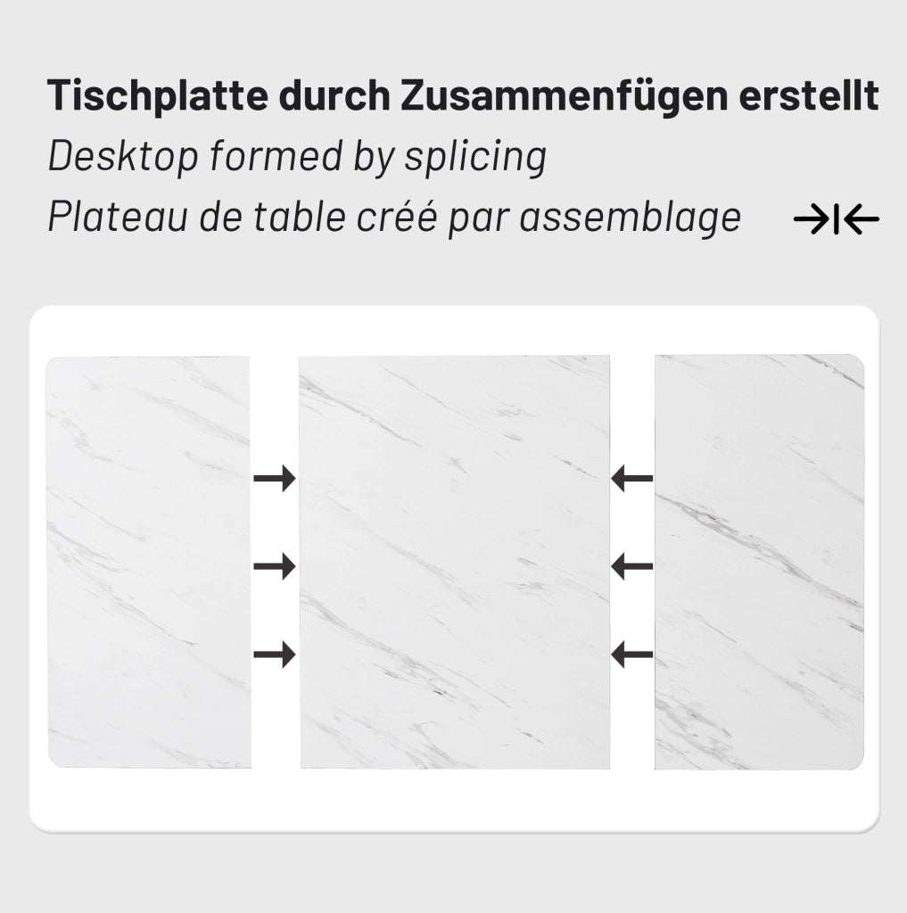 Set tavolo e 4 sedie 140x80 cm in MDF bianco e metallo nero, 5 pezzi