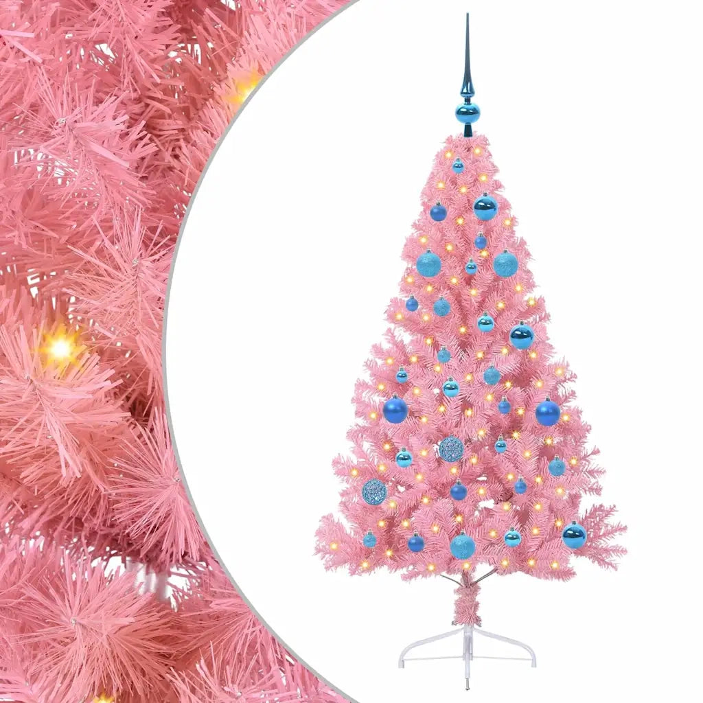 Albero di Natale Artificiale-Albero Natalizio con luci integrate Rosa 150 cm PVC 977959