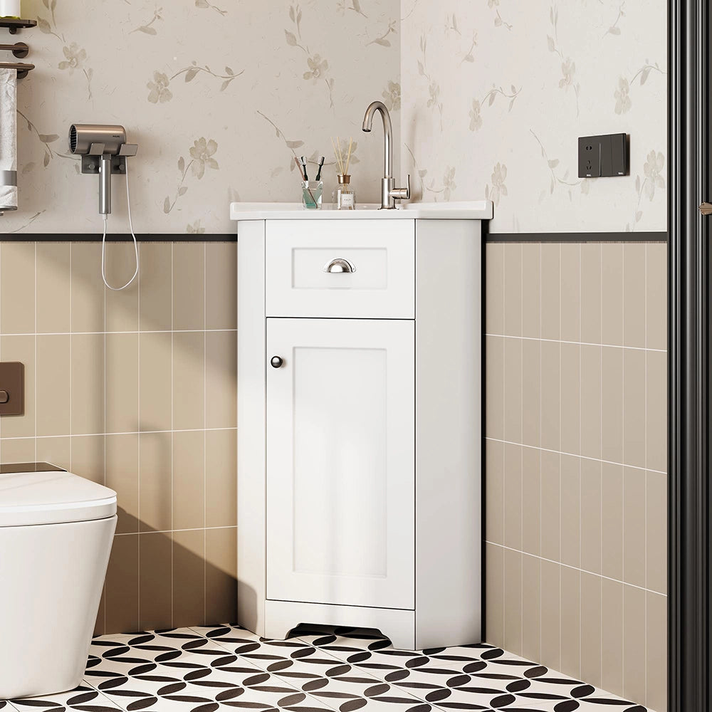Armadio bagno compatto con lavabo - Xylo - MDF resistente all'acqua, ceramica