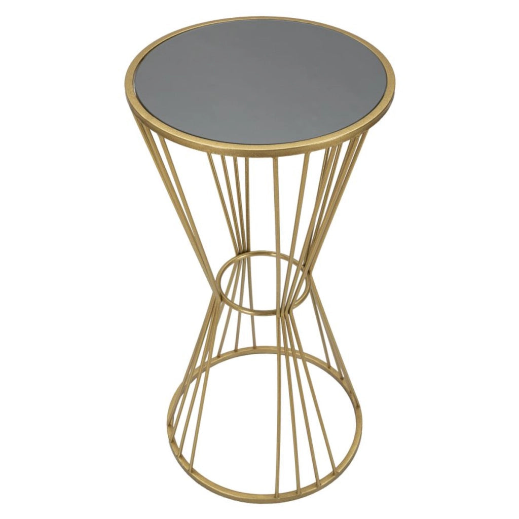 Tavolino alto Super Ø40x80 in ferro dorato con piano a specchio