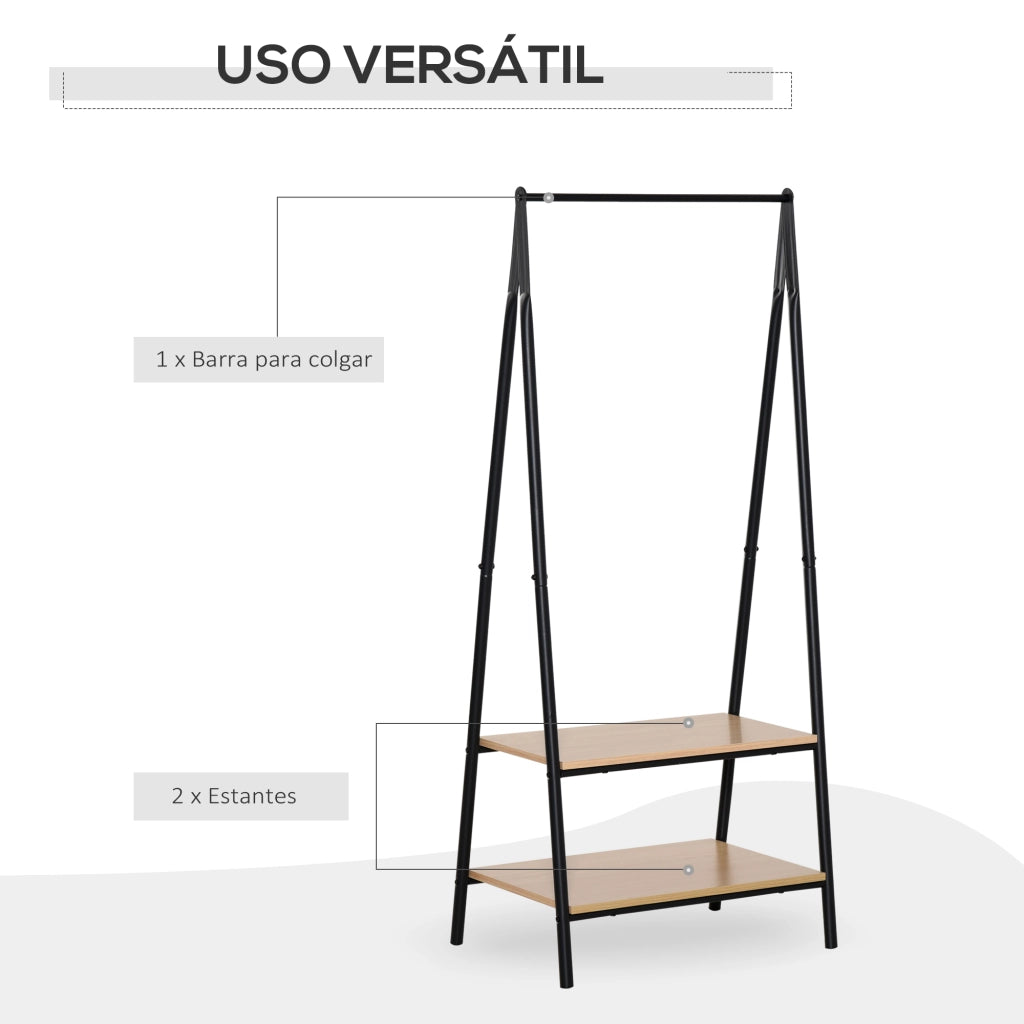 Appendiabiti da terra con scaffali e barra ¨C zephmum ¨C 64x42,5x149cm nero