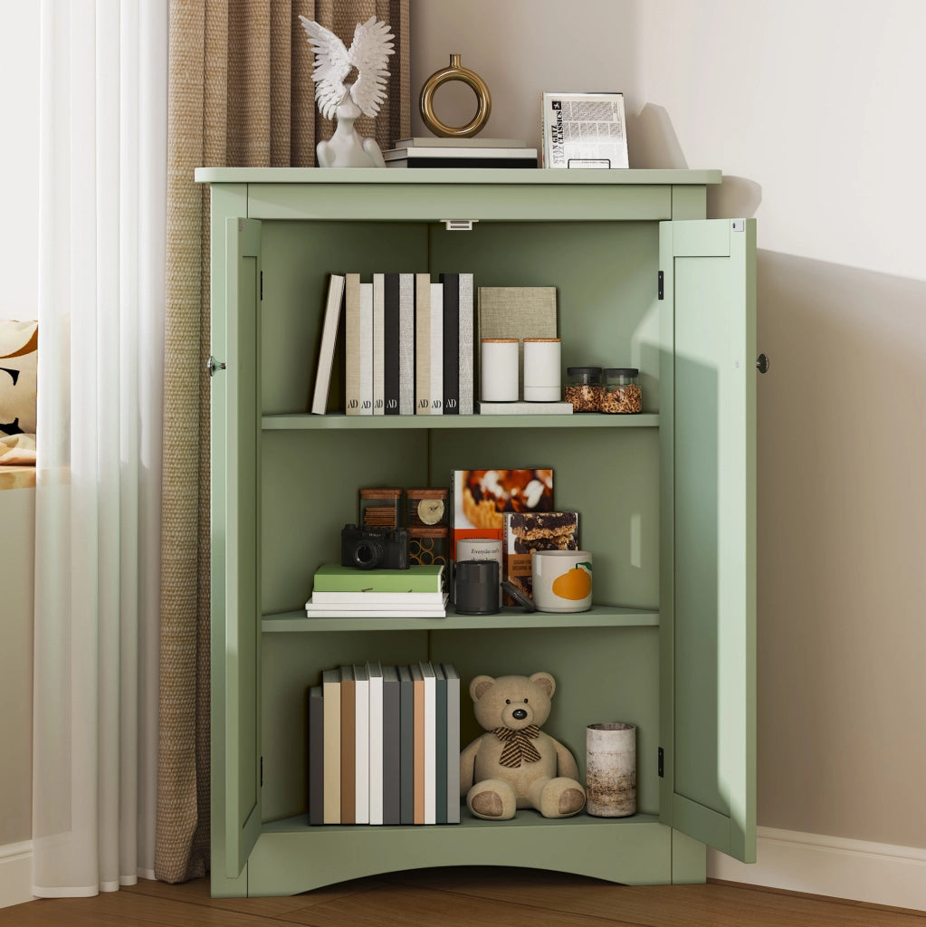 Mobile angolare da bagno verde con 2 ante; 3 ripiani; 61;5 x 80 cm in MDF