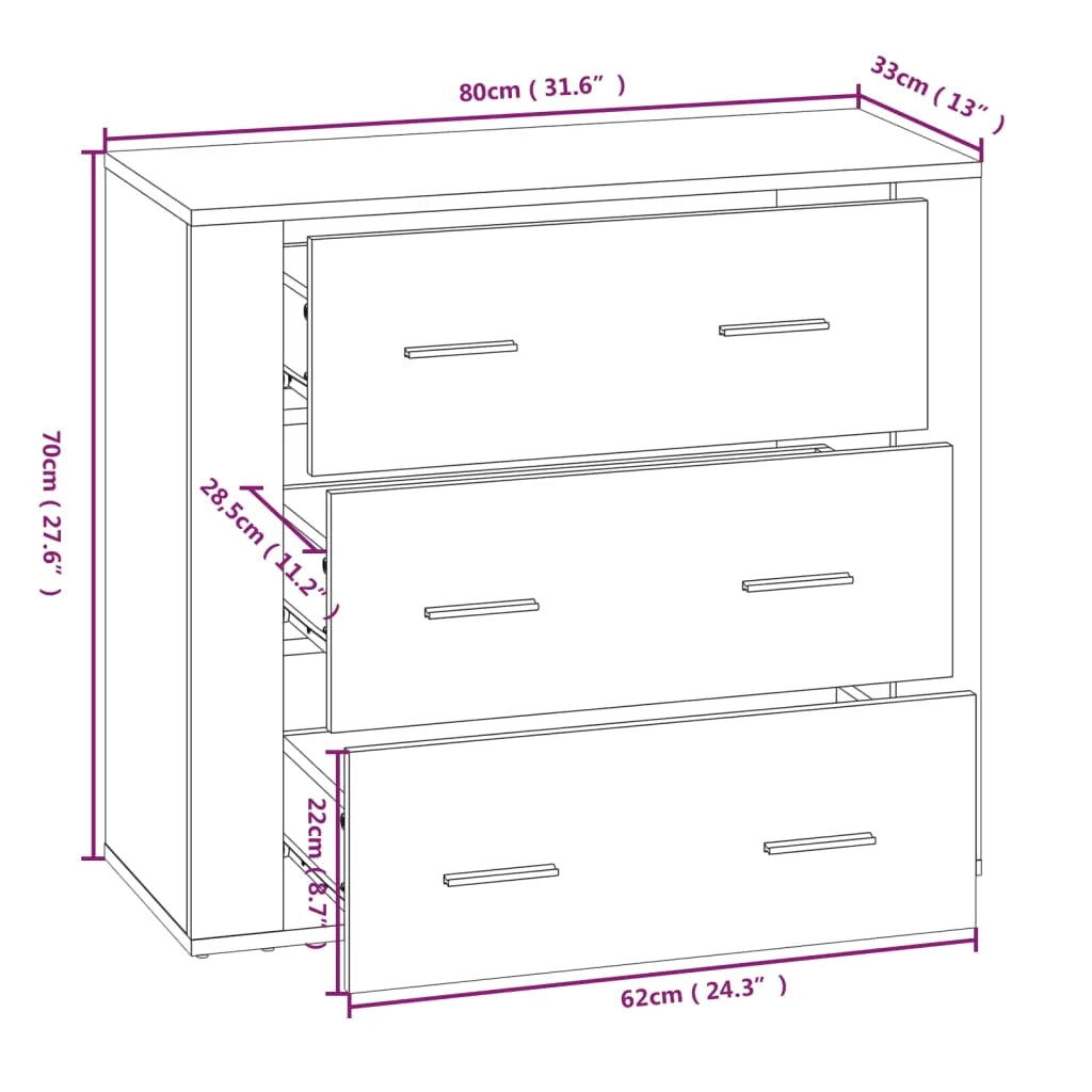 Buffet credenza cassettiera armadio mobile contenitore organizer per cucina soggiorno salotto 80 x 33 x 70 cm legno ingegnerizzato marrone 02_0031110