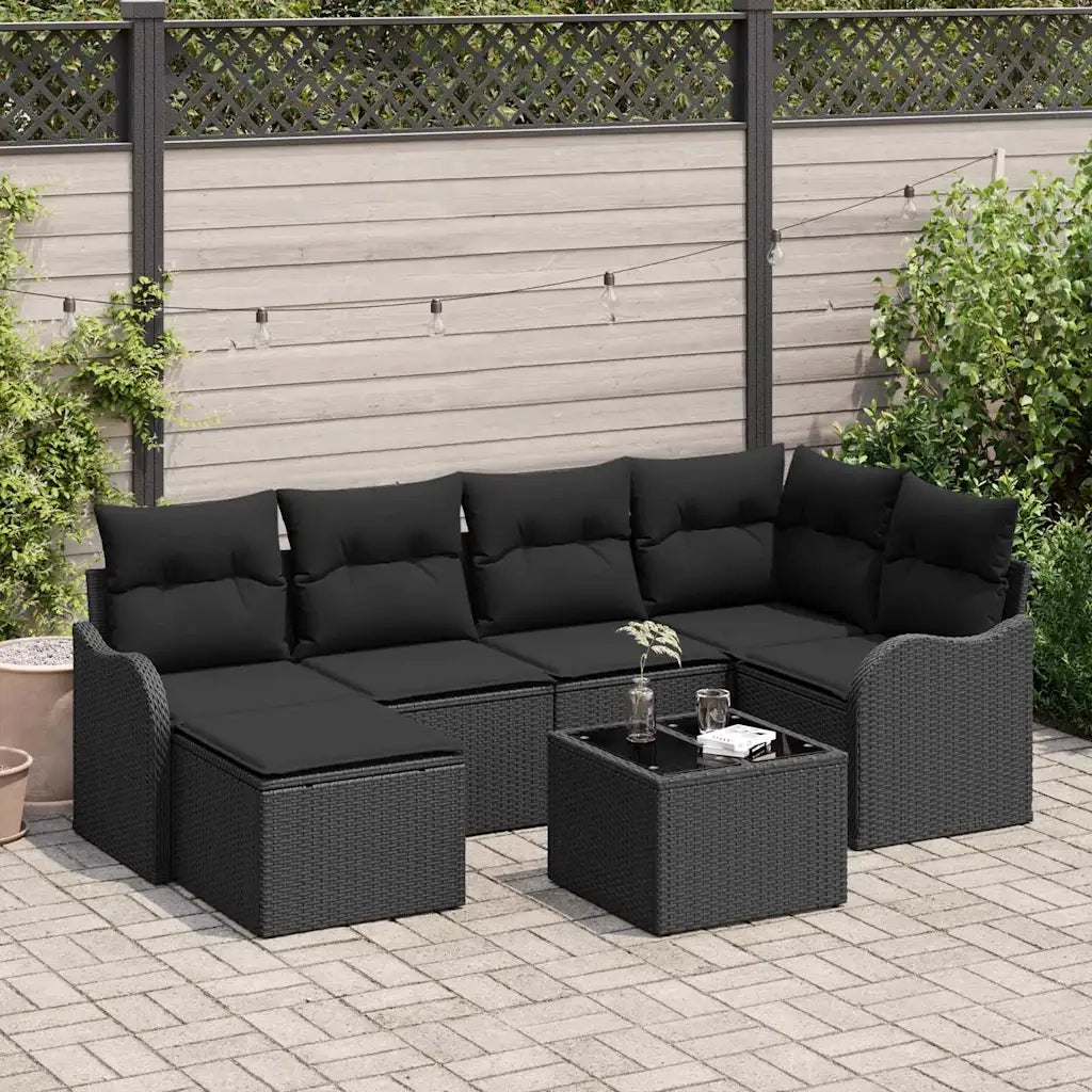 Set Divano da Giardino con cuscino 7 pcs Nero Poly Rattan 3345783