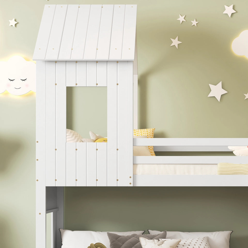 Letto a Castello Letto 3 Posti con Scivolo; Sponda e Scala; 90×200 cm e 140×200 cm; senza Materasso