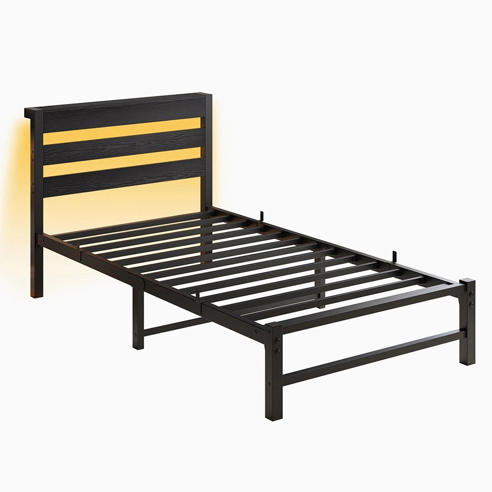 Letto 90x200cm LED - Xylo - USB spazio sotto letto metallo