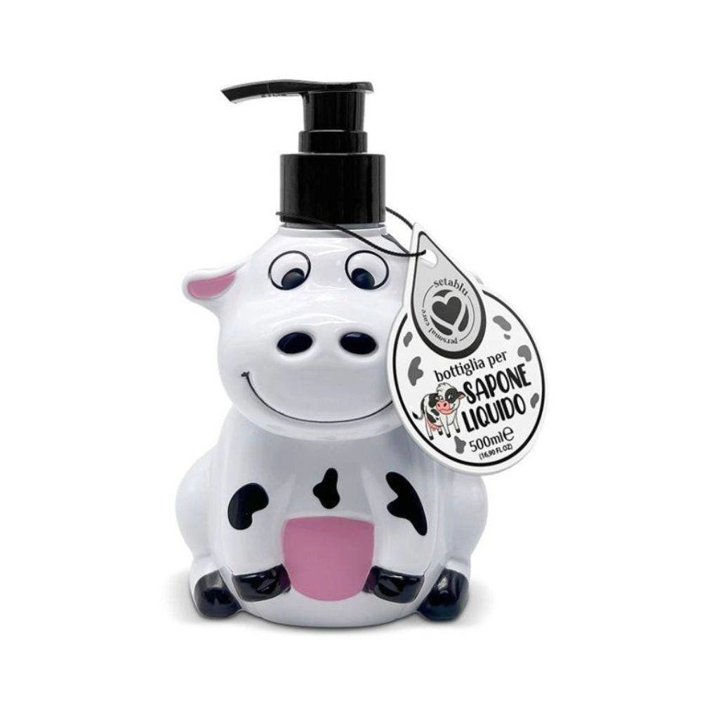 Trade Shop - Bottiglia Portasapone Mucca Per Sapone Liquido 500ml Accessori Set Da Bagno -
