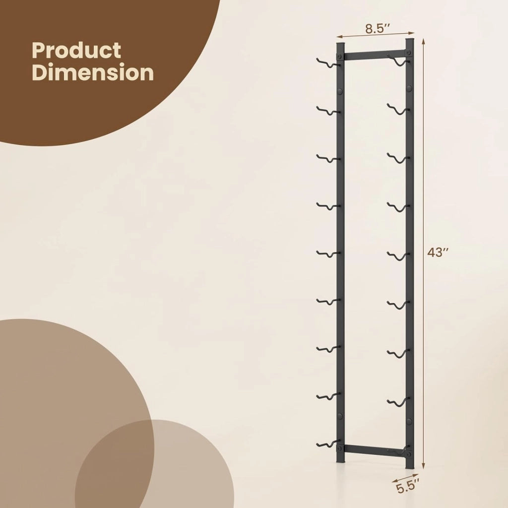 Portabottiglie di Vino da Parete per 6/12 Bottiglie, Scaffale Vini in Metallo a Parete, Portabottiglie di Vino Resistente alla Ruggine (22 x 13,5 x 145 cm)