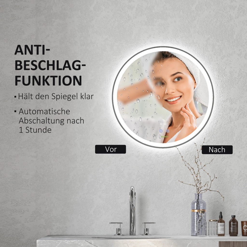 Specchio Bagno LED Tondo Antiappannante ¨C Zephmum ¨C Grigio 60x60 cm
