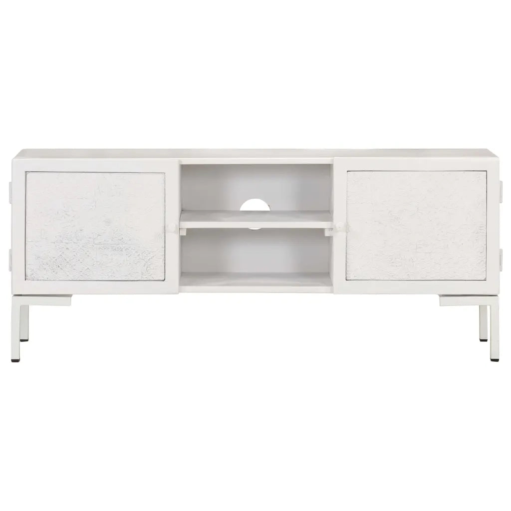 Mobile Porta TV Bianco 115x30x46cm in Legno Massello di Mango 323580