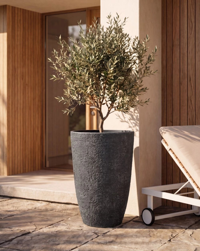 Vaso da fiori alto in pietra per giardino, per interni ed esterni 43x60 cm nero giardino terrazzo