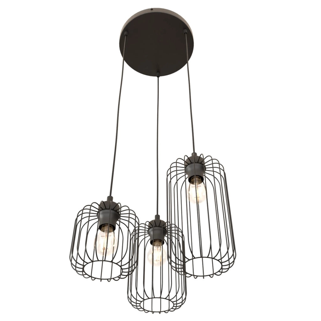 Lampada a sospensione industriale nera rotonda Vander 3xE27