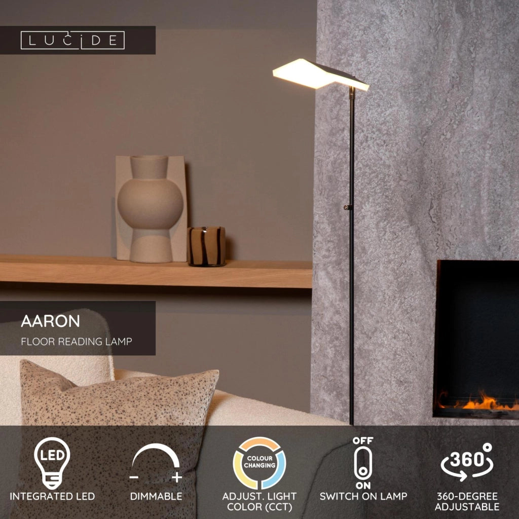 Lampada da terra LED AARON nera metallo Lucide