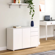 Credenza Paarl Comò con 3 Ante e 2 Cassetti 74x117x36 cm - Bianco Opaco [en.casa]