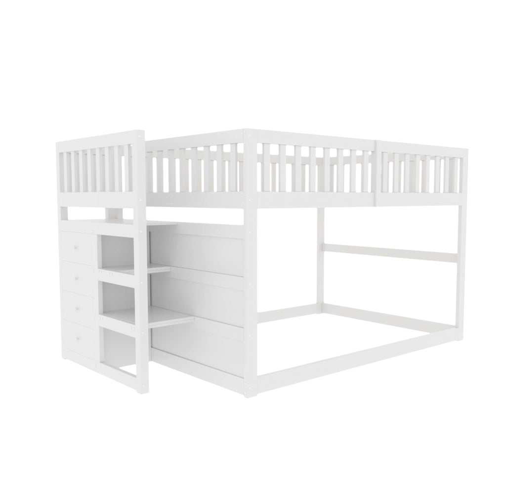 Letto a castello basso 140x200 cm con scala e 4 cassetti