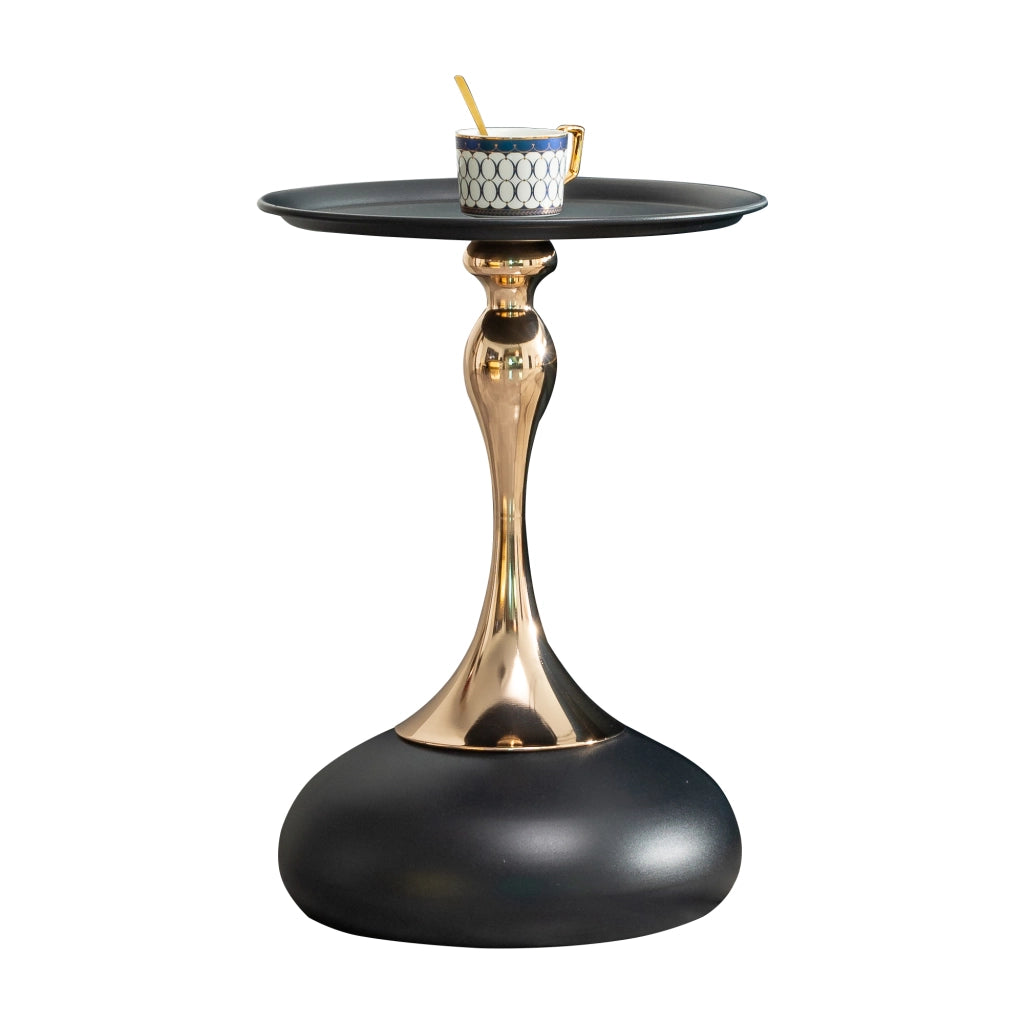 Tavolino da caffè tondo in metallo - per soggiorno e camera da letto - nero e oro - 44x41x20 cm