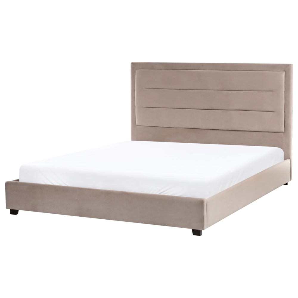 Letto matrimoniale in velluto grigio scuro 160 x 200 cm con testiera imbottita stile moderno