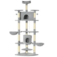 Albero Tiragraffi per Gatti Alto con Casette e Amache, 60x60x200cm, Grigio Chiaro