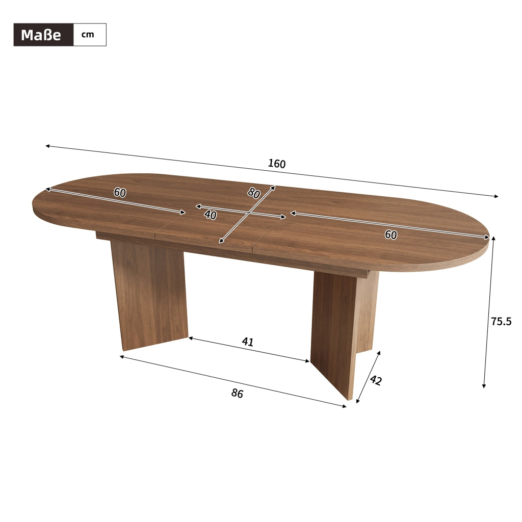 Tavolo da pranzo allungabile per 4-8 persone con piano da 18 mm, angoli arrotondati, per sala da pranzo, in MDF, noce
