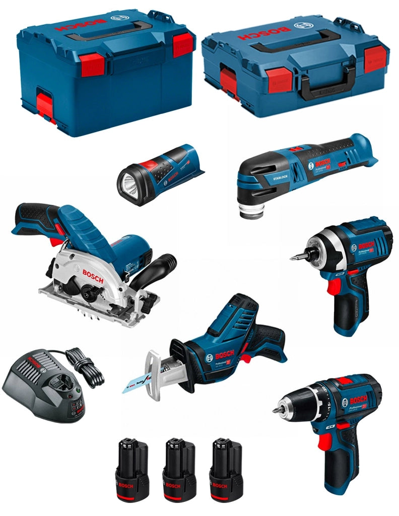 BOSCH Kit 12V BMK6-28AD3 (GSR 12V-15+GDR 12V-105+GKS 12V-26+GOP 12V-28+GSA 12V-14+GLI 12V-80+3 x 2,0 Ah+GAL1230CV )