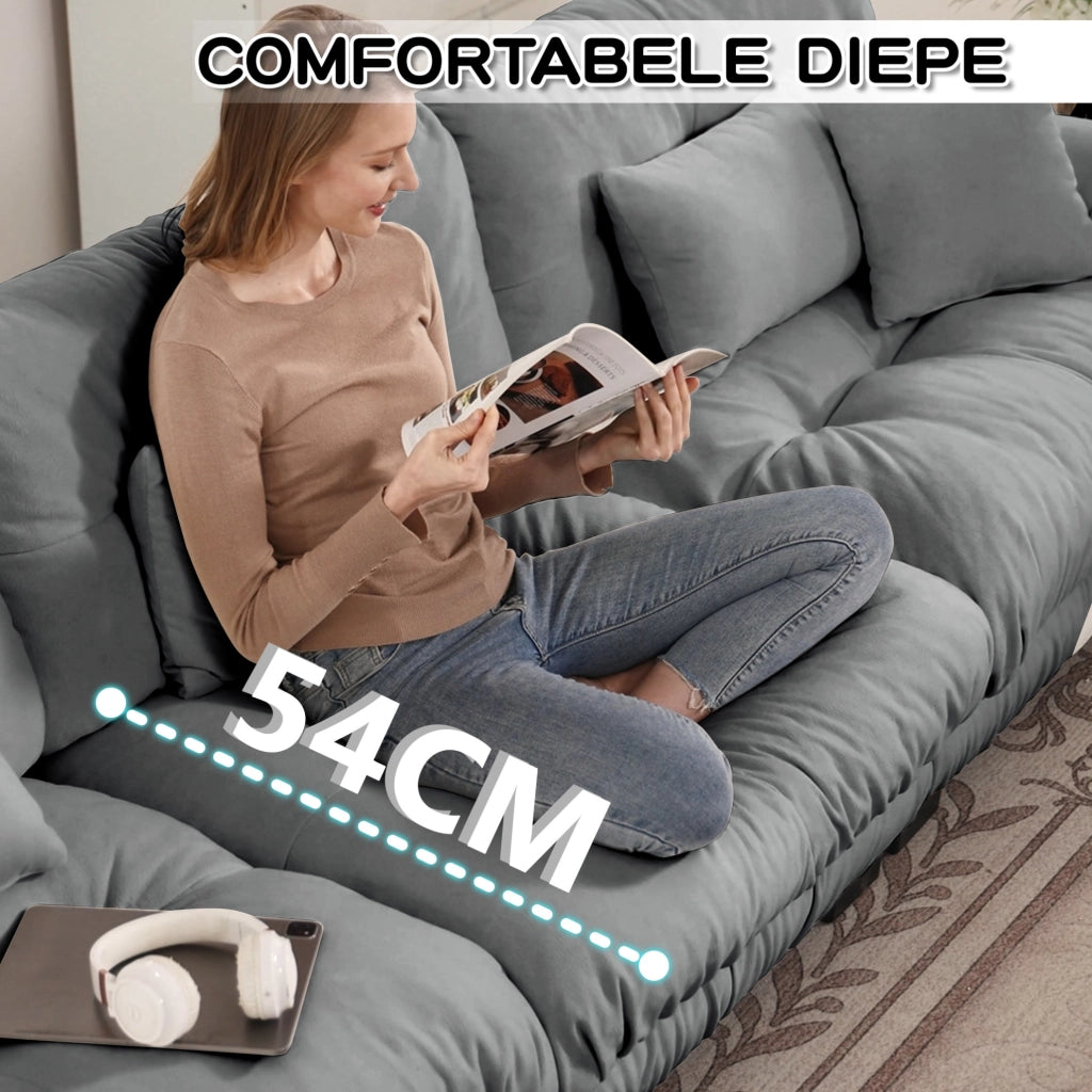 Divano angolare modulare a forma di U 4 posti in chenille grigia con pouf mobile