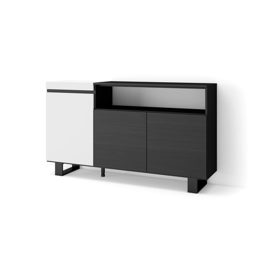 Credenza, Mobile, 150x35x87cm, 3 Porte, Design industriale, Bianco e nero RF2505